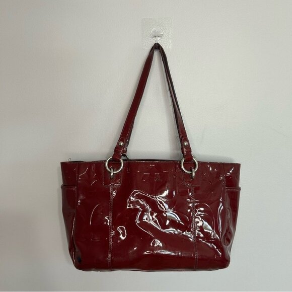 Coach Gallery Embossed Patent Leather Burgundy Maroon Red Tote Shoulder Bag - Picture 1 of 9